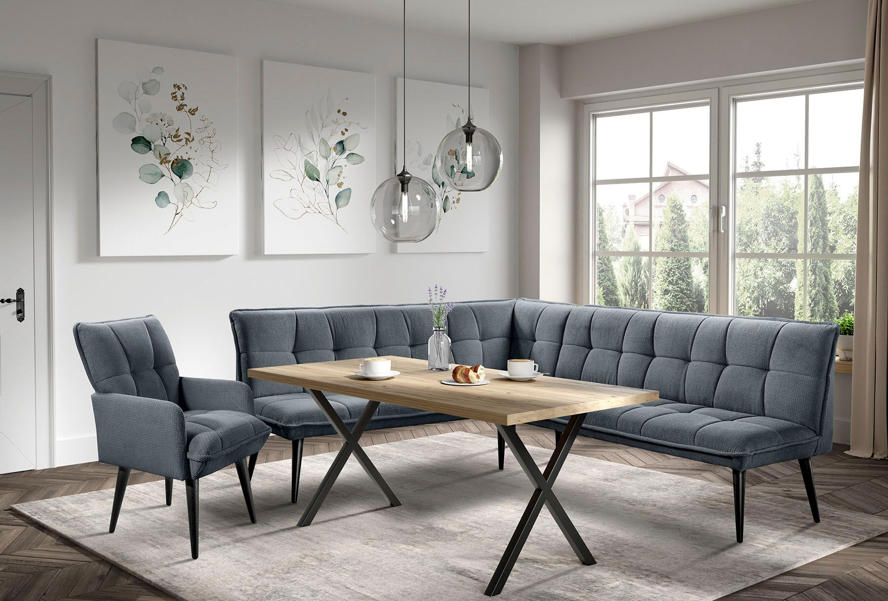 Essbank EXXPO - SOFA FASHION "Mocca Essbank, Sitzbank", grau (anthrazit), B:260cm H:94cm T:201cm, Sitzbänke, Essbank, hoher Sitzkomfort, bequem und elegant, hochwertige Detailverarbeitung