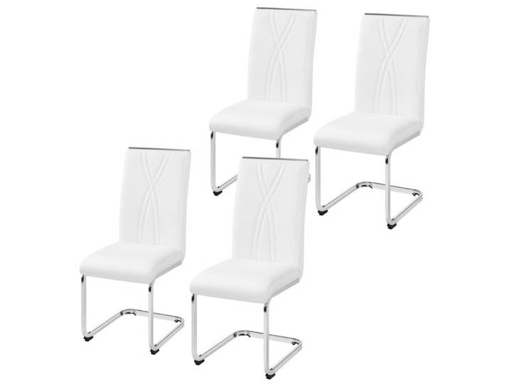 Lot de 4 Chaises Salle à Manger en Similicuir Haut Dossier & Pieds Métalliques en U Design Moderne-Cuisine/Appoint Blanc YAHEETECH