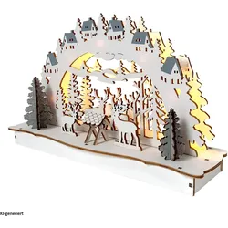 HTI-Living, Weihnachtsbeleuchtung, Leuchtbogen Weiss/Grau Rehe an der Futterkrippe