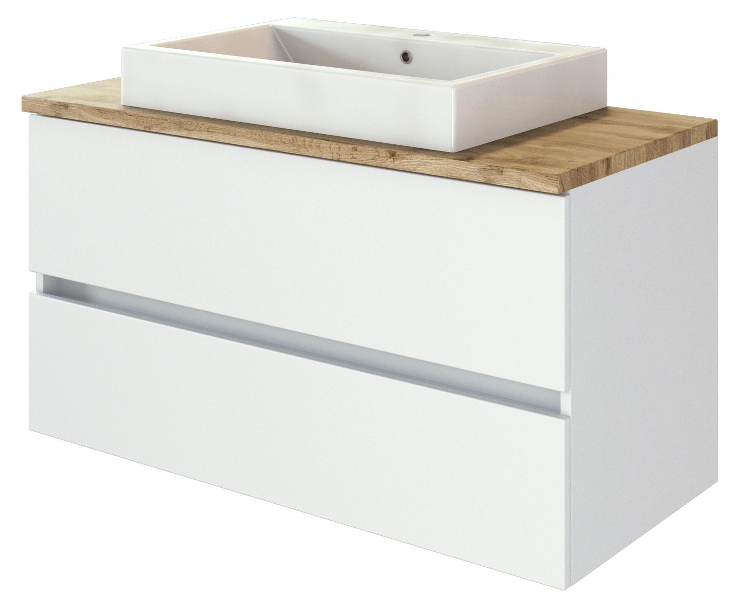 Basera Badezimmer XXL Waschtisch Ninette 100 cm breit, weiß, mit Waschbecken