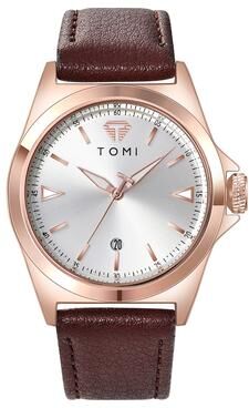 ModernMart TOMI Minimalist Quartz Mens Watch Classic Business Casual Watch Elegant Round Dial brown Red