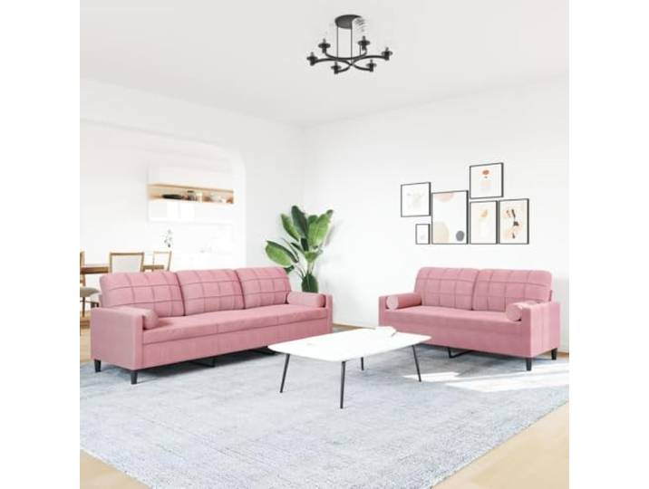 KTHLBRH 2-teiliges Sofa-Set aus rosafarbenem Samt mit Kissen 2- und 3-Sitzer, Metallrahmen, Schaumstoff, 4 Kissen inklusive, 226 cm