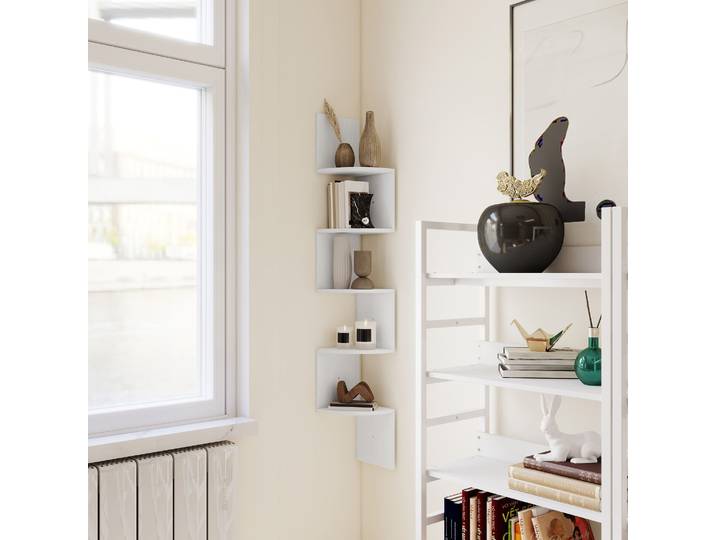 HOMCOM Étagère Zigzag Murale Bois Blanc 5 Niveaux