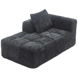 Sofa 158x90 Chenille mit Chaise-Lounge, Seitentaschen und hoher Gewichtskapazität – Komfortabel und modern für Wohnzimmer, Schwarz