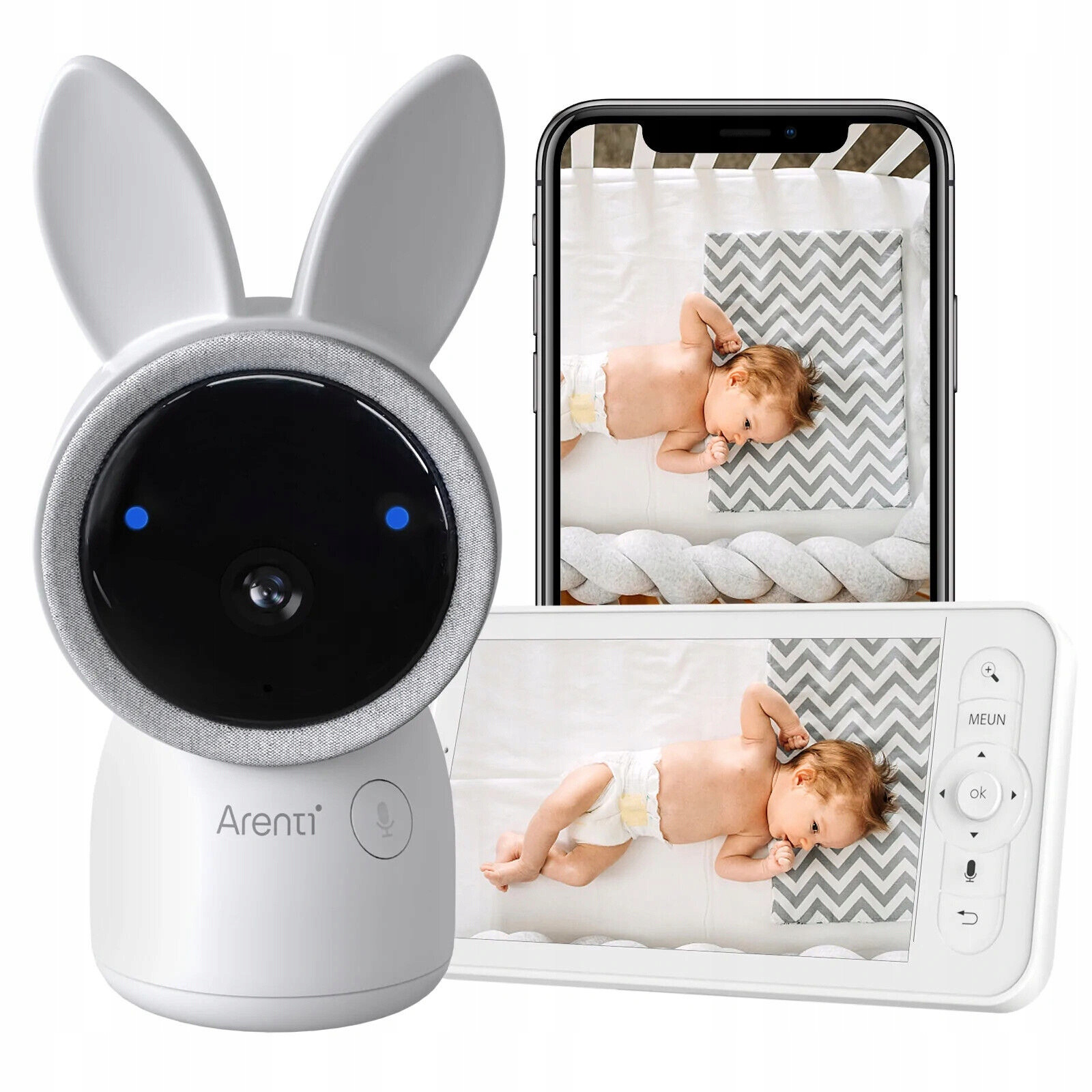 Arenti AINanny Wifi-babyfoon met 5-inch scherm, Ultra HD 2K resolutie en Lullabies, compatibel met Alexa en Google