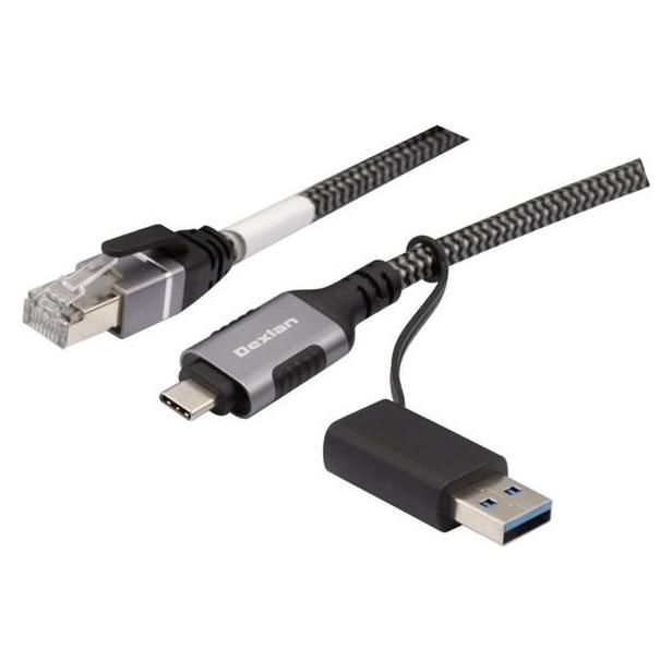Dexlan USB-C/A to RJ45 active GigaLAN NIC CABLE - 2m (USB-C, RJ45 (1x)) (310702)