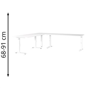 Germania Schreibtisch Mailand, weiß / weiß, höhenverstellbar, L-Form, 260 x 68-91 x 220 cm