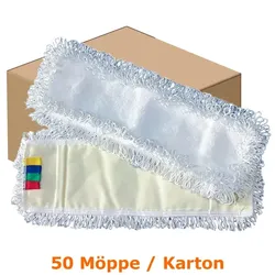 Wischmop MopKnight Mikrofaser Schlinge 50 cm weiß Karton 50 Stück, für ebene und strukturierte Böden optimal geeignet