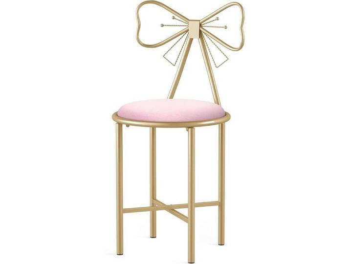 Chaise Coiffeuse - Noname - Velours Rose - Métal Doré - 40x40x86cm - Design Contemporain