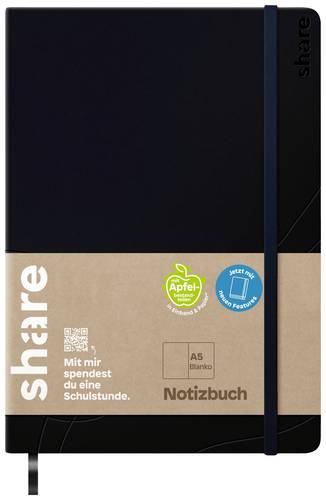 Share 4-0014001 Notizbuch blanko Schwarz 192 Blatt DIN A5