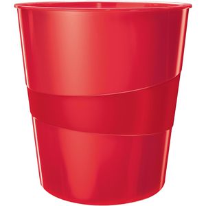 Leitz Papierkorb WOW 5278-10-26 Duo Colour, rot, rund, aus Kunststoff, 15 Liter