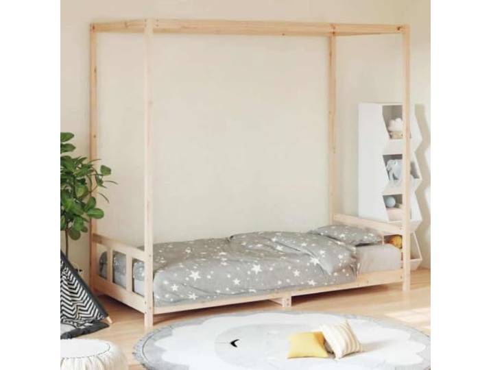 LPERTGFHU Kinderbett Massivholz Kiefer 90x200 cm Hausbett Gestell Braun Rustikales Baldachin-Design, Einfacher Ein- & Ausstieg, Stabile Holzlatten
