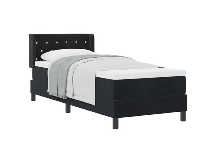 PUGYNBK Boxspringbett, Schwarz, 200 x 80 cm, Samt Massives Kiefernholz, verstellbares Kopfteil, mittlere Festigkeit, schwarze Beine