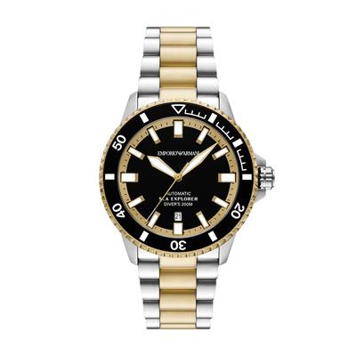 Automatikuhr EMPORIO ARMANI, gold (edelstahlfarben, gelbgoldfarben), Armbanduhren, Herren, Automatikuhr, Armbanduhr, Herrenuhr, Mechanische Uhr, Edelstahlarmband, analog, Tag