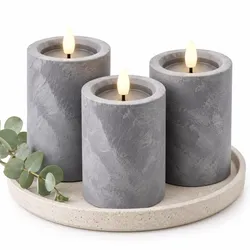 Relaxdays LED Kerzen 3er Set Betonoptik Grau