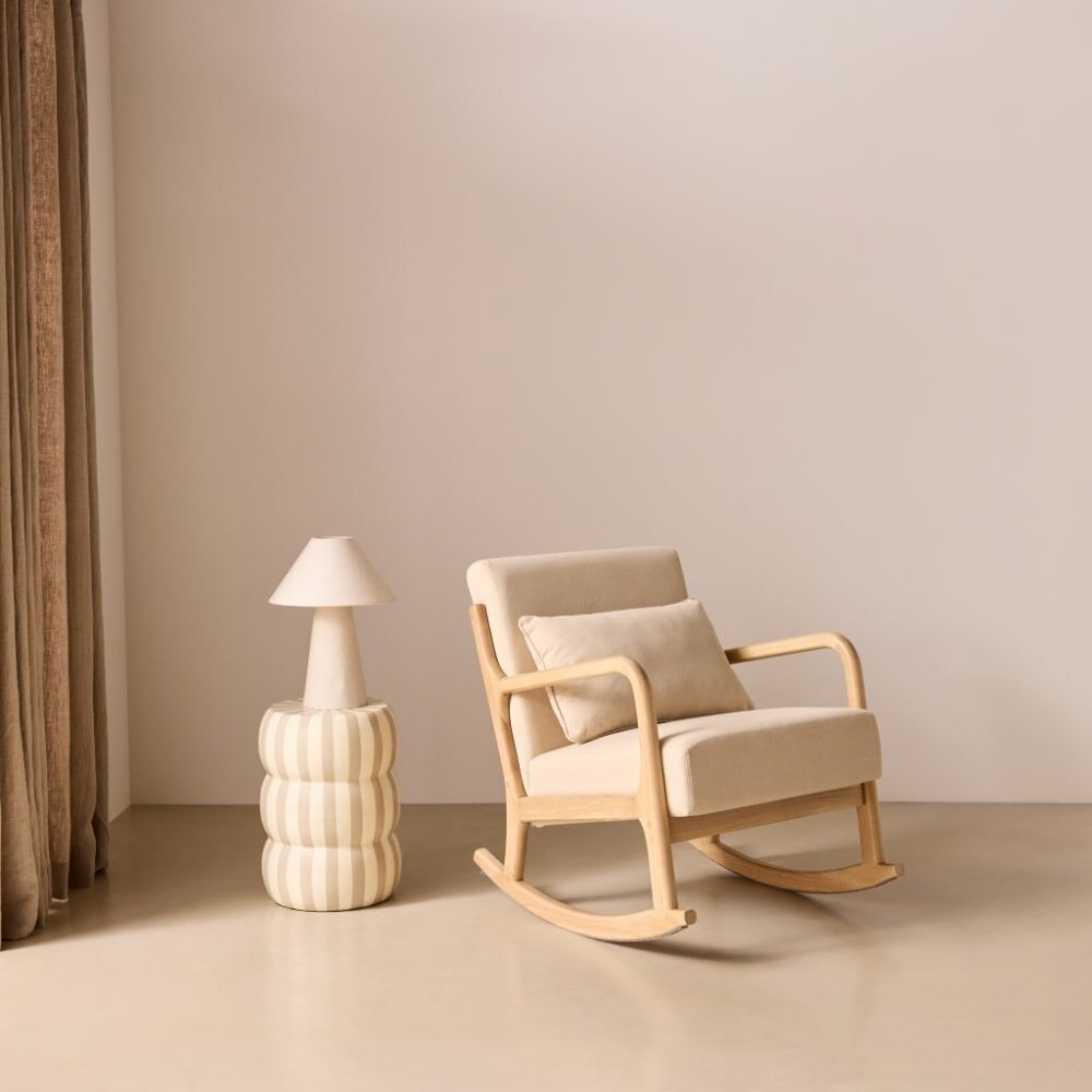 sweeek Rocking chair design tissu beige et bois - lorens rocking Beige 65x81x80cm