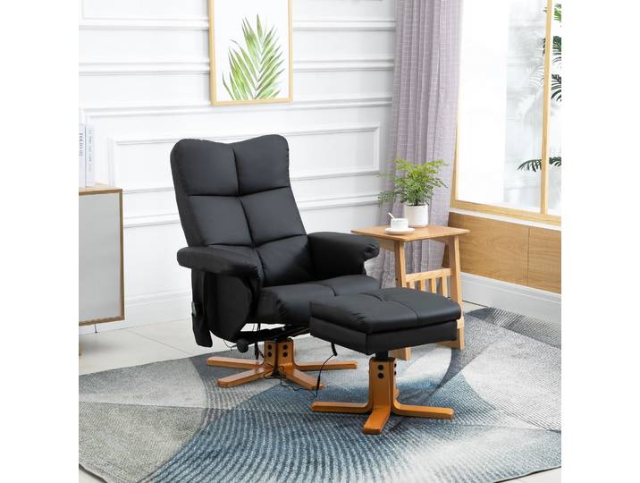 HOMCOM Fauteuil Relax Massagesessel avec Repose-Pieds Rangement Fonction Inclinable TV Sessel avec Fonction de Massage TV Sessel 145° Angle d'Inclinaison Polyester Noir 80 x 86 x 99 cm