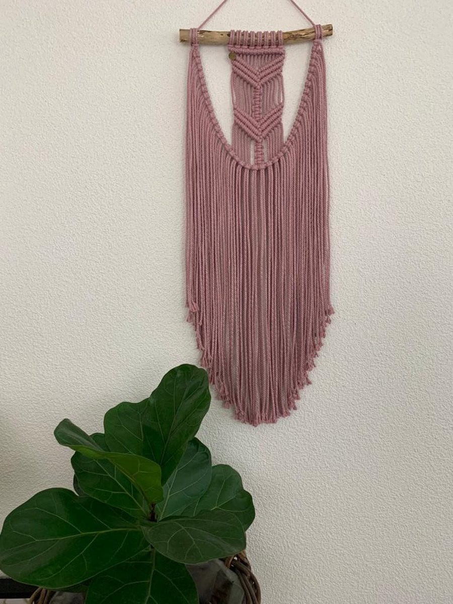 Macrame wandkleed Meyan muurdecoratie oud roze