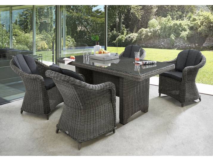 Garten-Essgruppe DESTINY MALAGA LUNA , grau (vintage grau), Polyester, Sitzmöbel-Sets, Garten-Essgruppe, Aluminium, Polyrattan