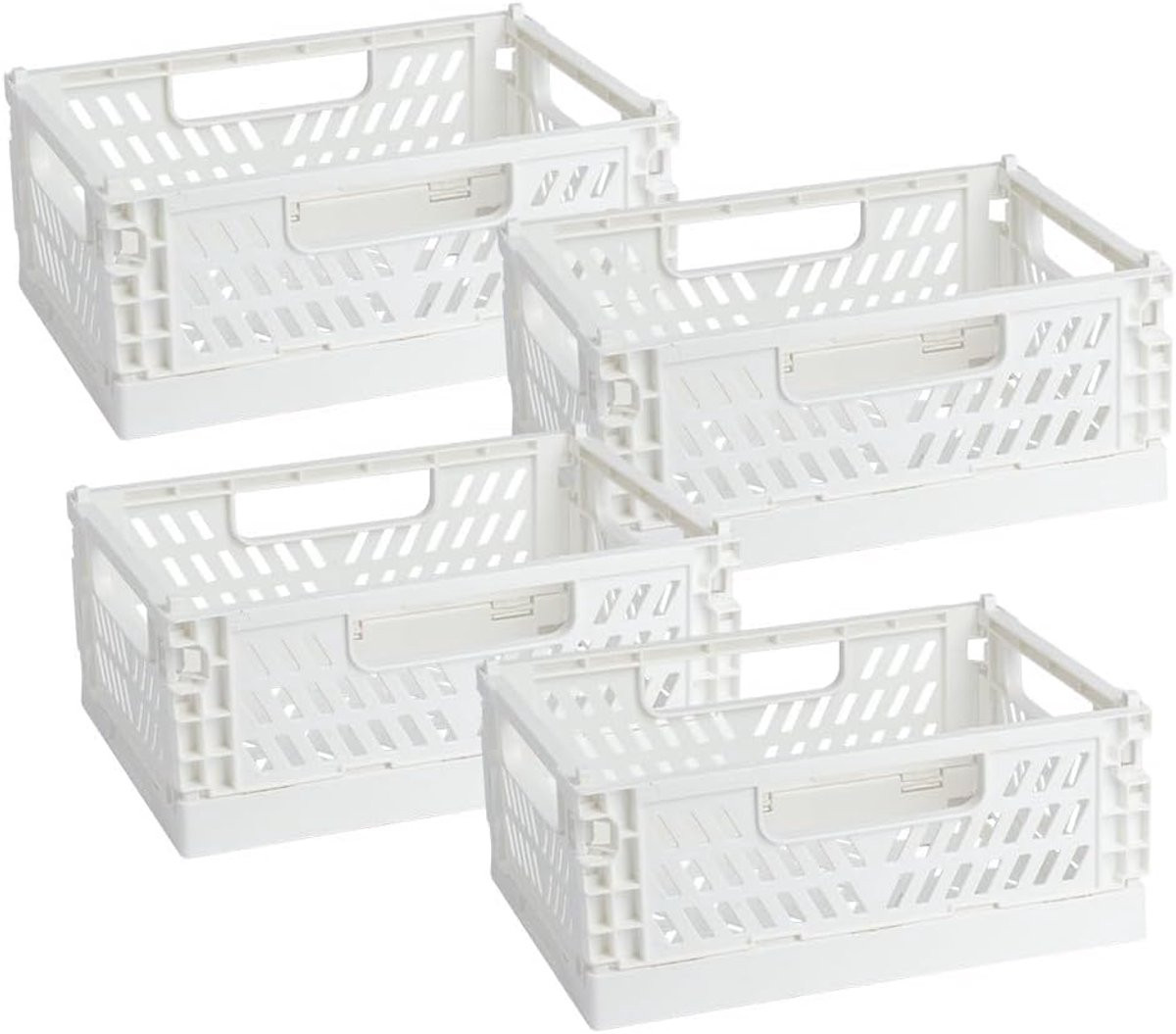 Set van 4 stapelbare en vouwbare opbergboxen van wit kunststof