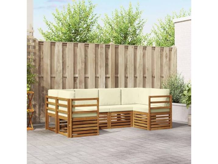 RJPLMFV Ecksofa, Massivholz, 6-teilig, Natur, cremefarben Modularer Außenbereich, wetterfest, lackierte Oberfläche, pflegeleicht