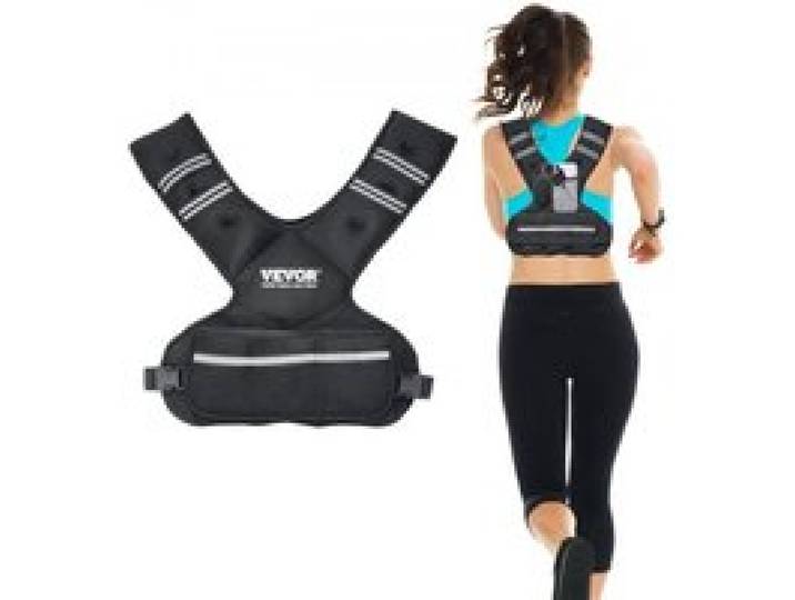VEVOR Verstelbaar Gewichtsvest 9-14,5 kg, met 6 ijzeren zandgewichten en reflecterende strip, lichaamsgewichtsvest trainingsset voor mannen en vrouwen, trainingsuitrusting voor krachttraining hardlopen