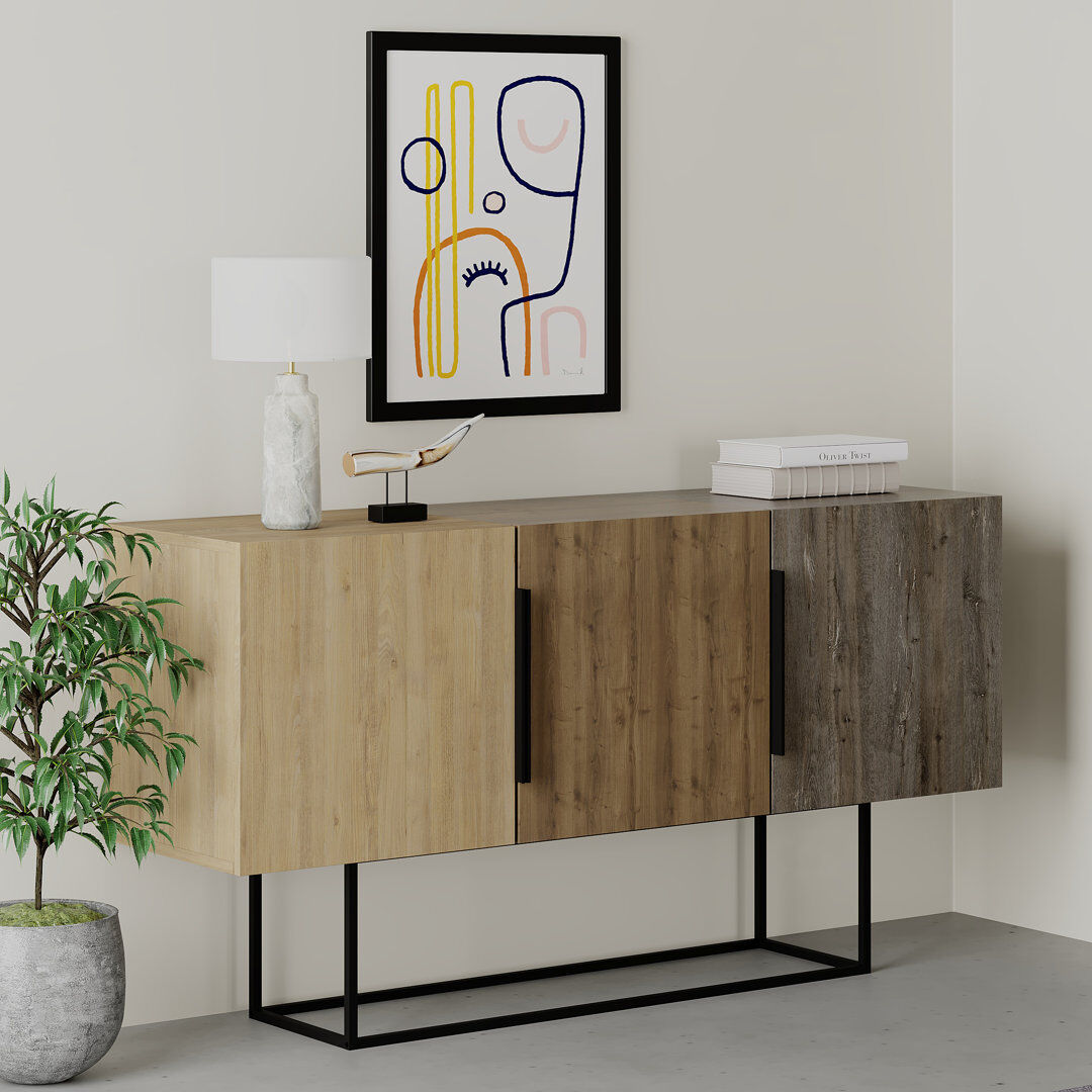 Hashtag Home Adley 150cm Console Table - Chic and Contemporary with Stainless Steel Legs Oak/ Hitit/Dark Coffee 79.5cm H X 150cm W X 42cm D