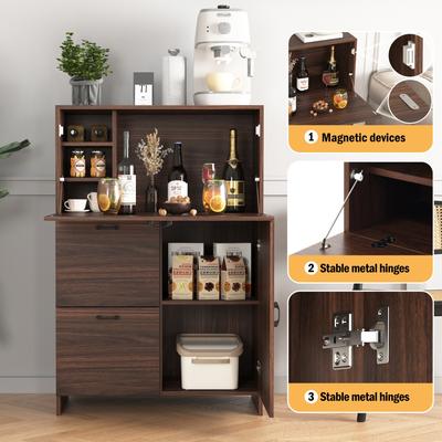 GREATPLANINC Foldable Desk Cabinet with Storage Drawer & Shelves, Space-Saving Wall Storage Cabinet Buffet Cabinet