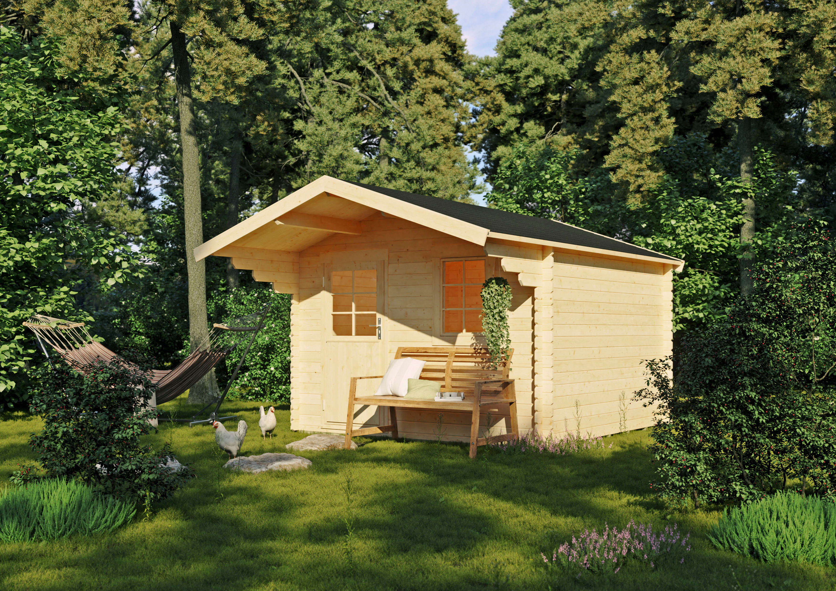 Gartenhaus KIEHN-HOLZ "Burgberg 1", beige (naturbelassen), Fußboden im Gartenhaus, Dachschindeln, Holzwerkstoff, Gartenhäuser, Gartenhaus
