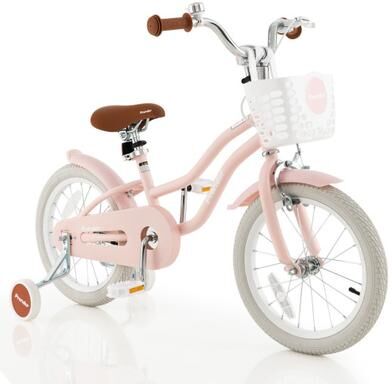 Costway 16 Inch Kids Bike with Front Handbrake and 2 Training Wheels-Pink