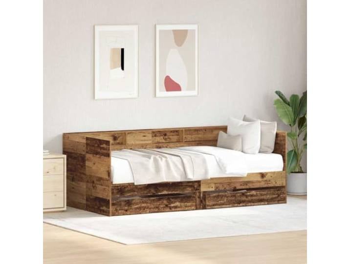 RJPLMFV Tagesbett, Holz, 90 x 190 cm, mit Schubladen Rustikal, umwandelbar in ein Sofa, integrierte Aufbewahrung, ideal für kleine Räume
