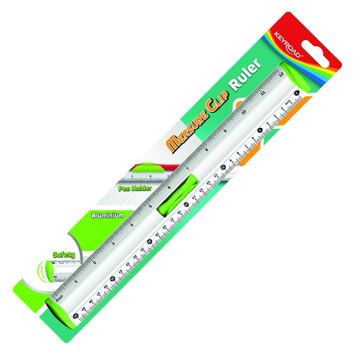 Keyroad Aluminiumlineal mit bleistifthalter measure clip, 30 cm, blister, farbmischung (30 cm, Aluminium) (45650274)