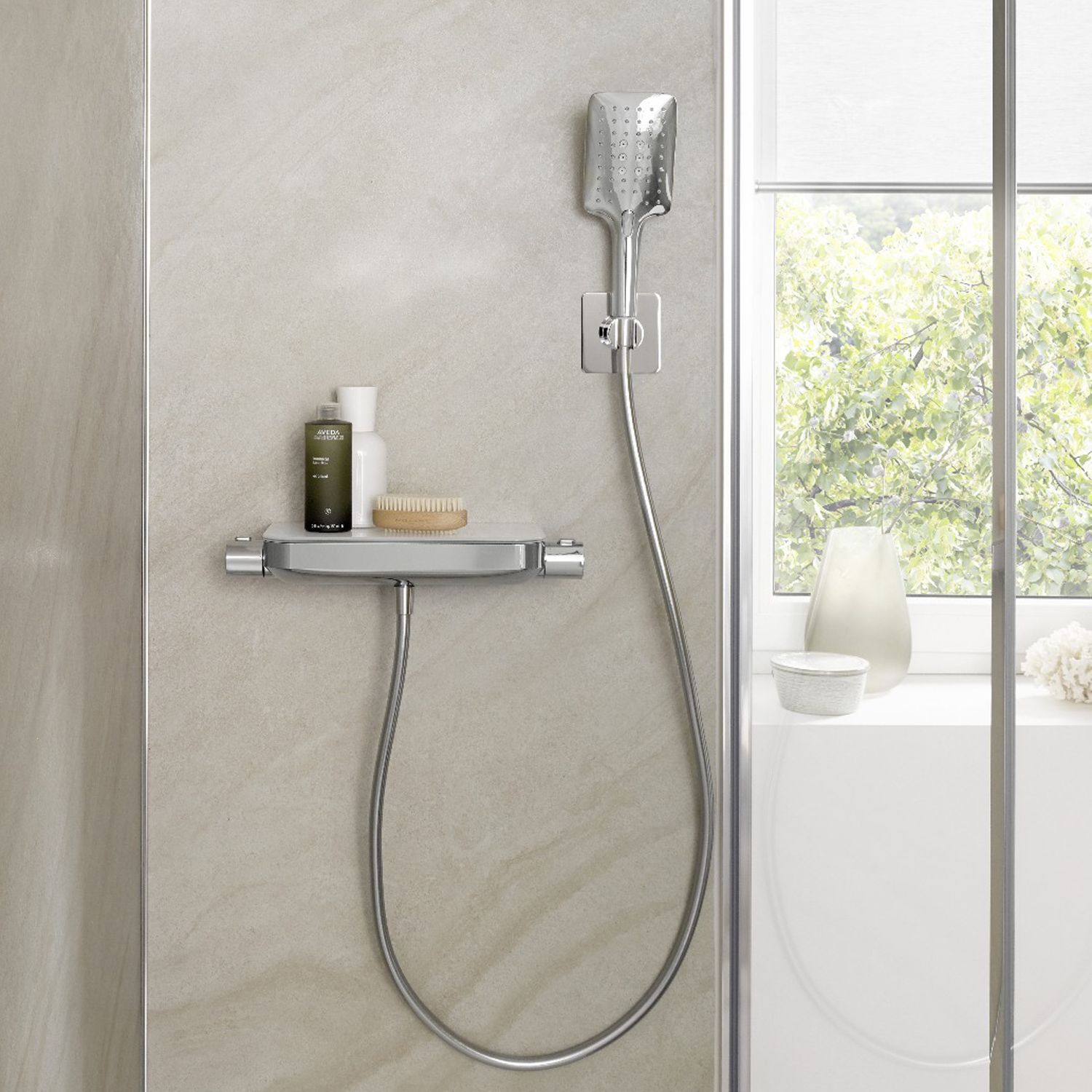 HSK design hand shower AquaSwitch Softcube w. shower hose and bracket 1180080