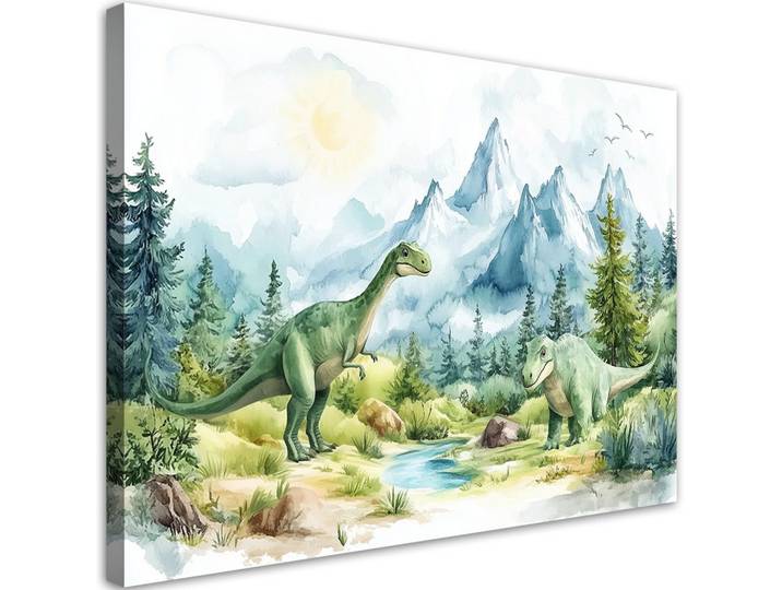 Feeby Wandbild für kinder dinosaurier prähistorische reptilien grüne landschaft, Grün, Märchen/ Fantasie, Rechteckig, 120x80 cm, Bilder & Rahmen, Bilder, Leinwandbilder