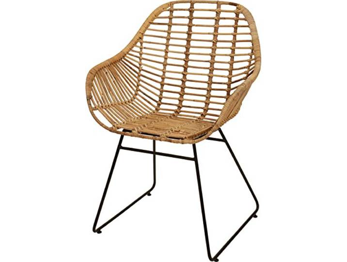 Rattan-Korbstuhl Retro-Stil Club-Sessel mit Armlehne Lounge Esszimmer-Sessel auf Eisen-Gestell