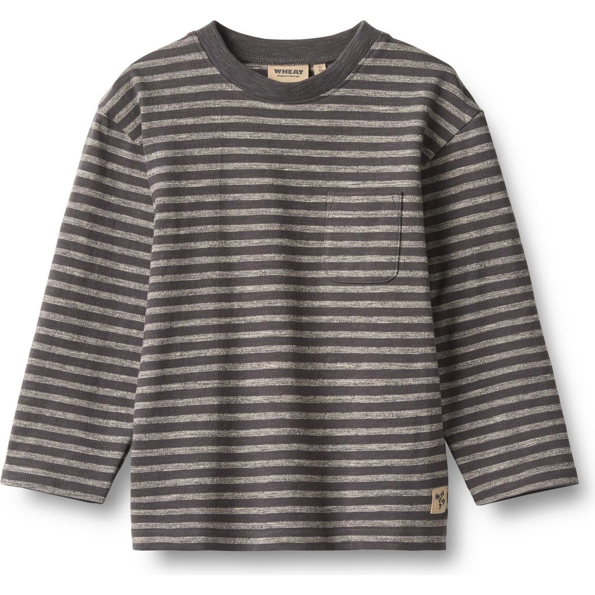 Wheat T-shirt Long Sleeve Ross dark charcoal stripe (9016) 104 2235-101-GOTS-9016-104/4y