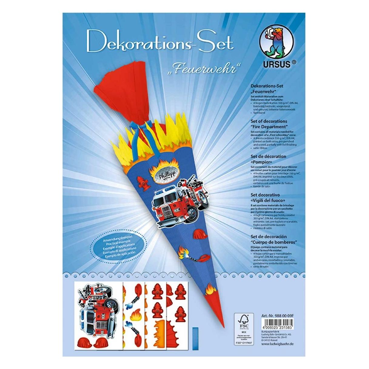 Magni Dekorationsset Schultüte Feuerwehr, 4 Bogen A4 (29.70 cm, 4x) (36133112)