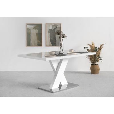 Esstisch OTTO HOME "Ali, Modernes Design", weiß (weiß hochglanz), B:160cm H:76cm T:90cm, Tische, Esstisch, Breite 160 cm, weiß Hochglanz, Bodenplatte aus Metall