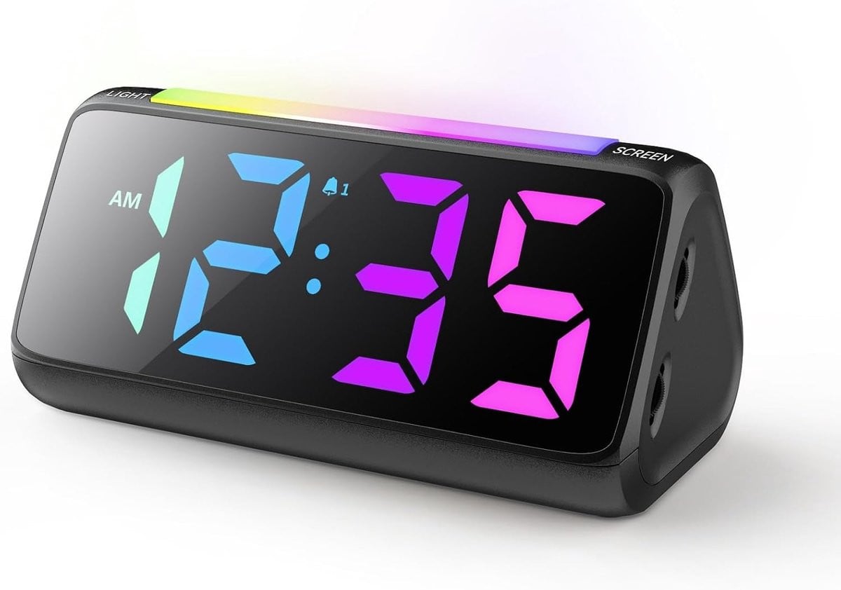 Thijox Digitale Wekker met RGB Nachtlampje en Dubbel Alarm, Zwart