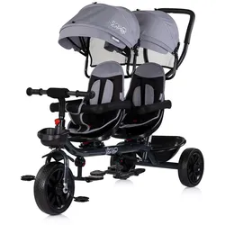 Chipolino Zwillingsdreirad Hip Hop, zwei Kinder, bis 40 kg, Sitze 360° drehbar grau/schwarz