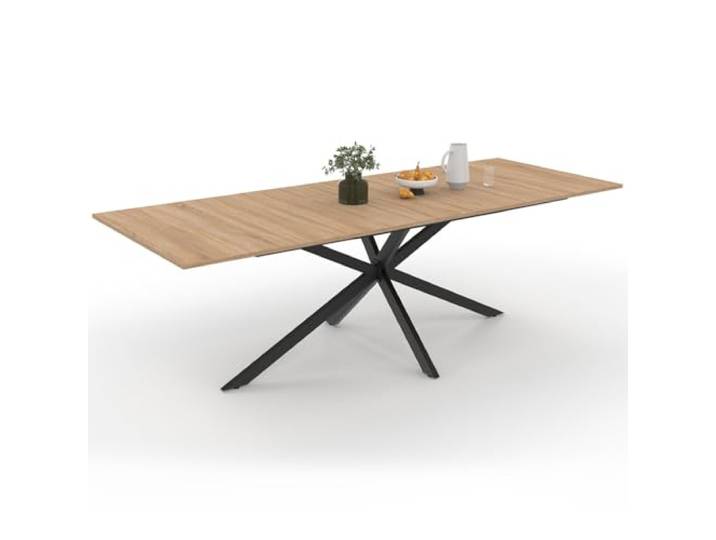 IDMarket - Ausziehbarer Esstisch Rechteck ALIX 8-12 Personen Spinnenbein Holz und Schwarz 200-240 cm