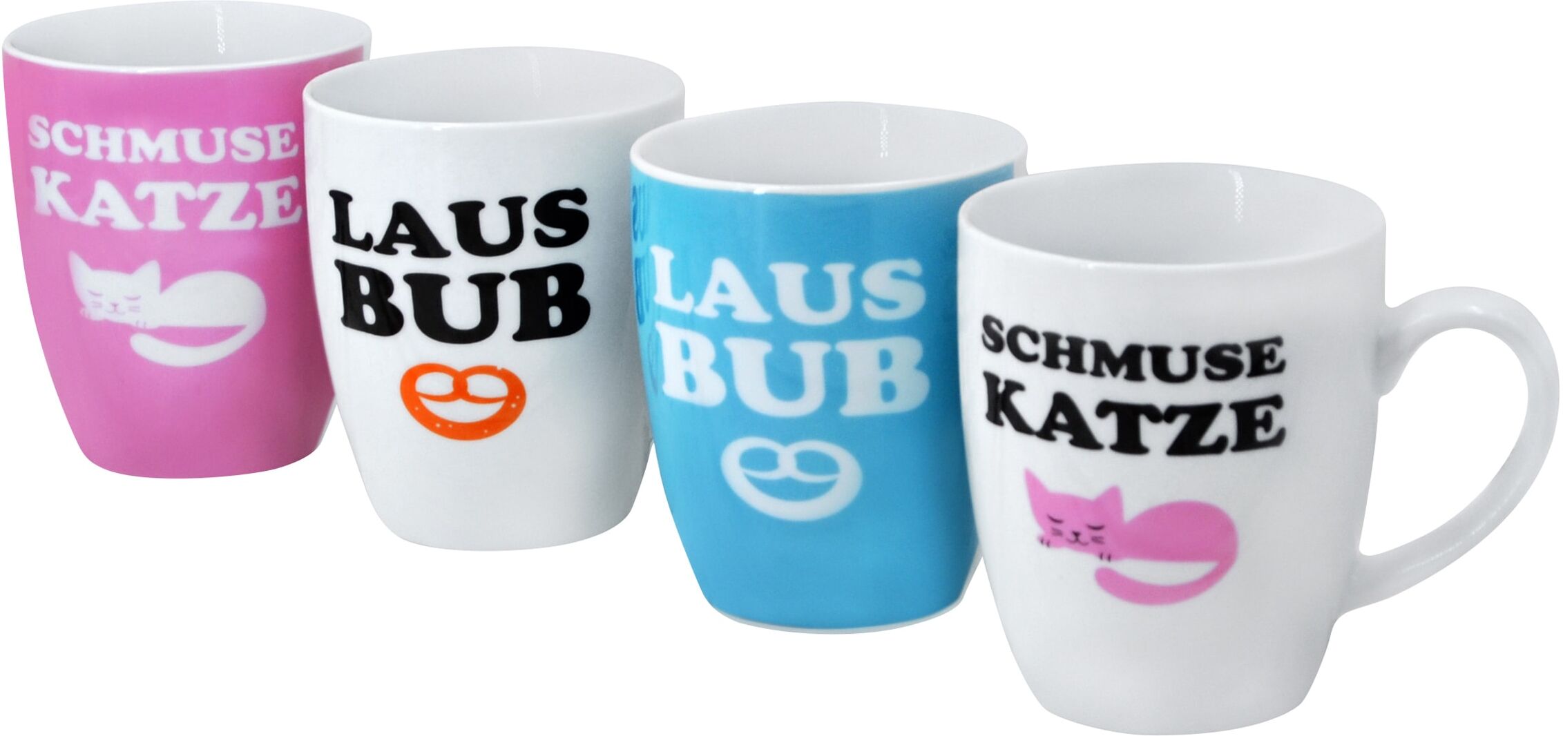 Becher RETSCH ARZBERG "Schmusekatze & Lausbub", bunt, 360ml, 4 Stk., Porzellan, Trinkgefäße, Becher, 4-teilig