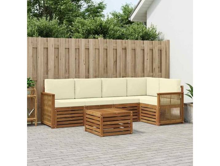RJPLMFV Ecksofa für den Außenbereich, Akazie, 5-teilig, Natur, cremefarben Robustes Massivholz, modulares Design, lackierte Oberfläche, pflegeleicht