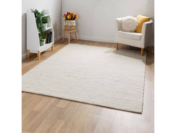 Steffensmeier Handwebteppich Landshut exklusiv Schurwolle gewalkt (Fusselstopp), Natur Hell, handgewebt, Größe: 90x160 cm Wohnzimmer