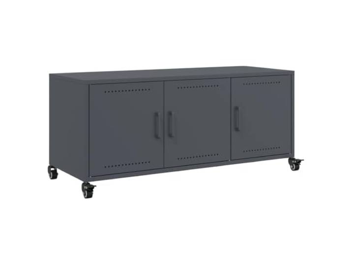 KGFHERENB TV-Schrank mit Rollen Metall Lowboard 100,5x39x43,5 cm Mobiler Fernsehschrank mit 3 Fächern für Wohnzimmer und Büro, schmutzabweisende Oberfläche sorgt für leichte Pflege.