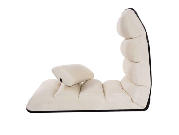 Opvouwbare Luie Bank Stoel 5 Standen Verstelbare Kunstsuède Gewatteerde Zitbank 175 x 55 x 20 cm Beige