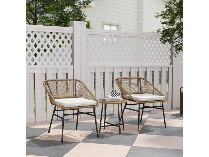 Outsunny Ensemble Jardin 3P Rotin Acier 2 Chaises Table Ronde