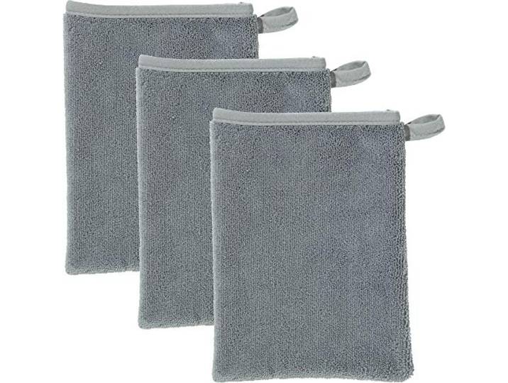 Erwin Müller Microfaser Abschminkhandschuhe grau Größe 15x21 cm, Make-up Entferner, Gesichtsreinigung 3er-Pack - umweltfreundlich, wiederverwendbar, waschbar