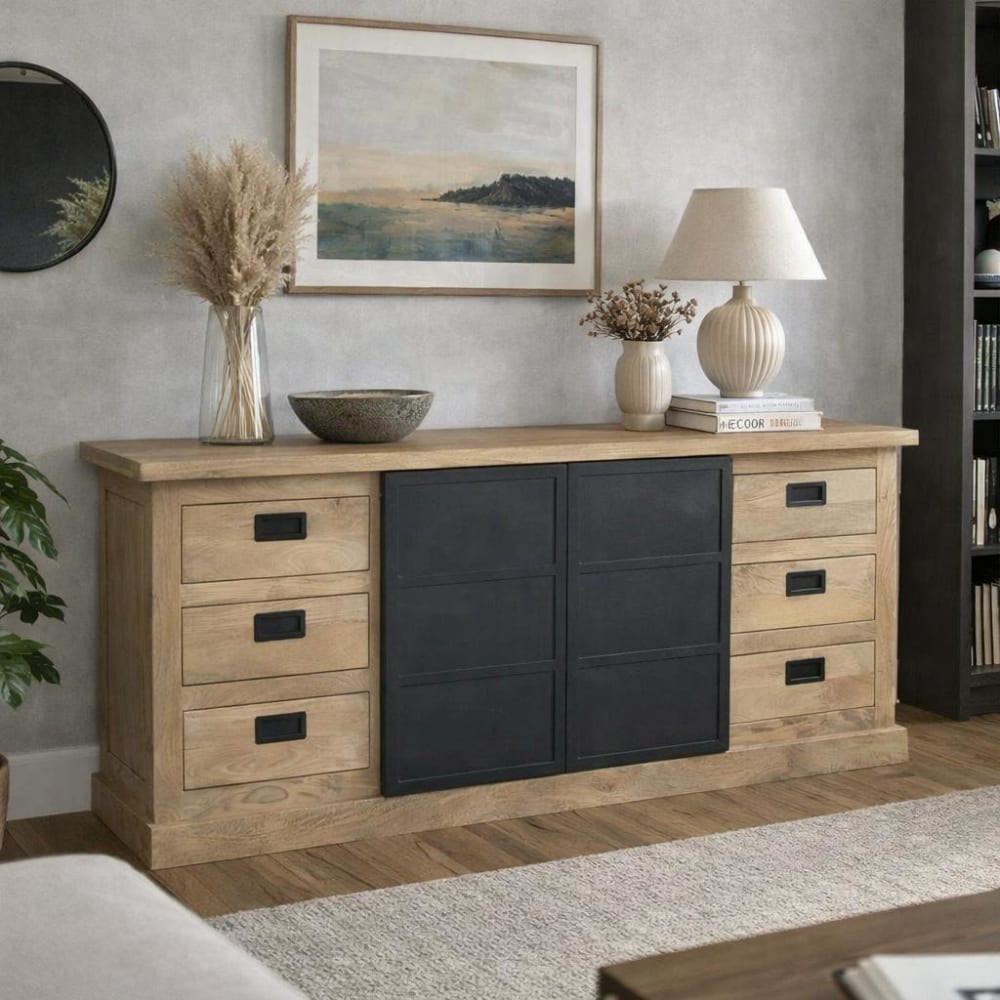 Pier import Buffet industriel à portes coulissantes 200 cm Marron 200x90x45cm