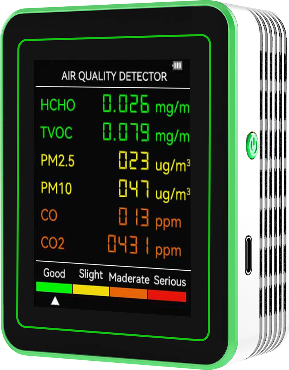 Cocosity 6-in-1 Luchtkwaliteitsmeter: Multifunctionele CO2-detector en wandmontabele tester voor PM2.5, PM10, CO, CO2, HCHO en TVOC
